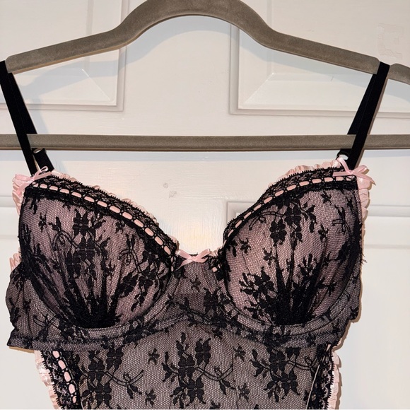 Victoria's Secret Black Pink Lace French Maid Lingerie Apron almost vintage 34B - Picture 5 of 14